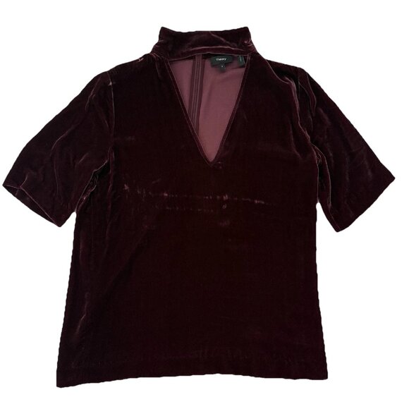 Theory Size S Mock Neck Choker Collar Velvet Top Cutout Blouse Dark Currant Red - Picture 2 of 10